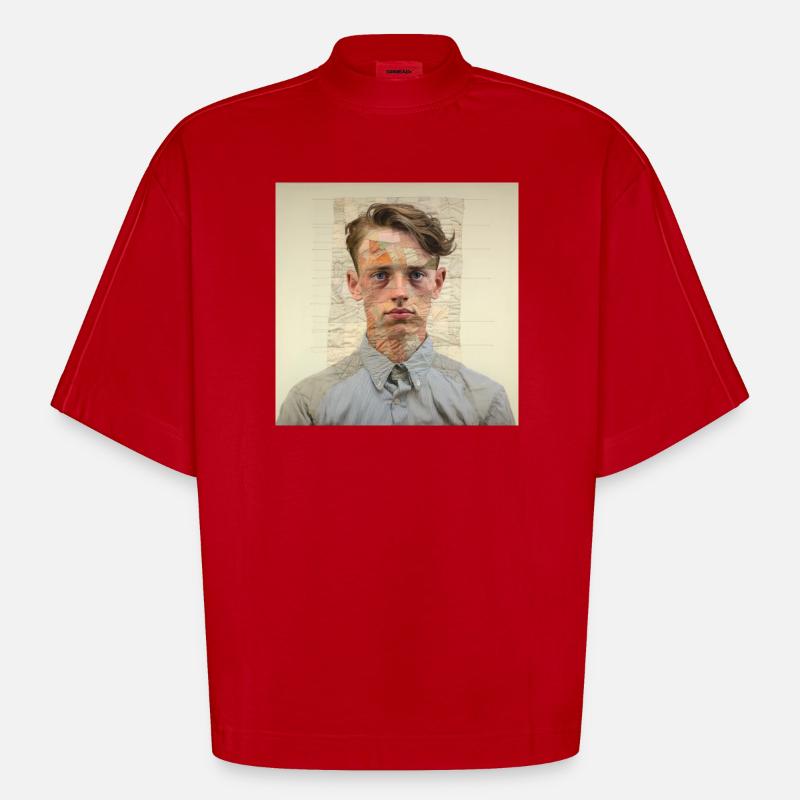 Patchwork Portrait Collage - Heavyweight Oversized Organic Boxy T-Shirt Made in EU - red