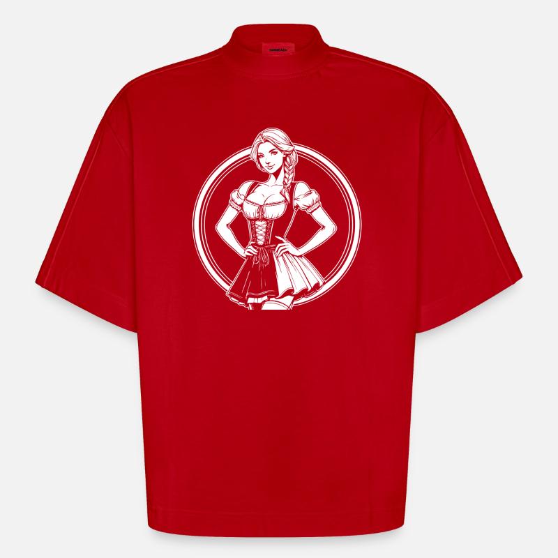 Cool Dirndl Comic Design - Heavyweight Oversized Organic Boxy T-Shirt Made in EU - red