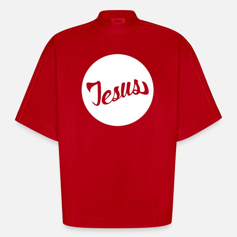 Jesus Scripture in a Circle - Heavyweight Oversized Organic Boxy T-Shirt Made in EU - red