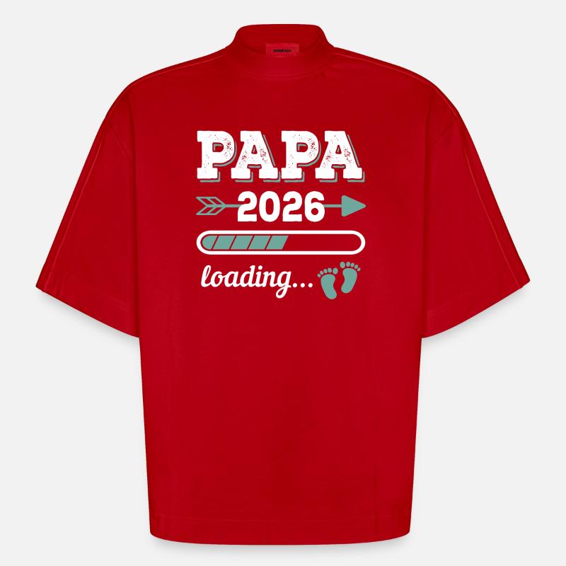 Papa 2026 Loading Werdender Vater Geschenkidee - Heavyweight Oversized Organic Boxy T-Shirt Made in EU - Rot