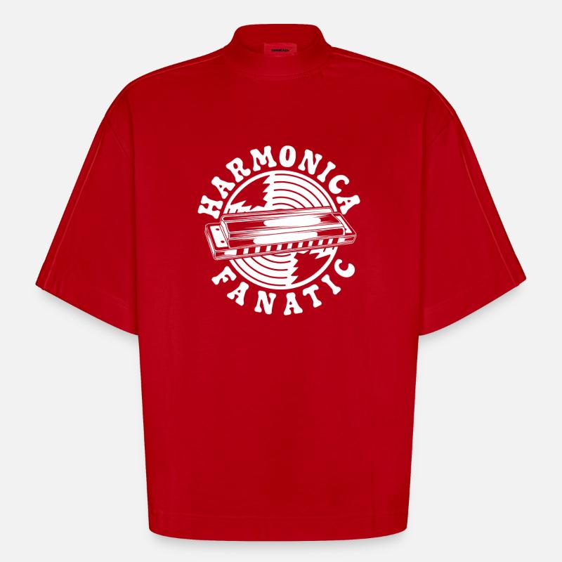 Harmonica Musican Fanatic Harmonica - Heavyweight Oversized Organic Boxy T-Shirt Made in EU - red