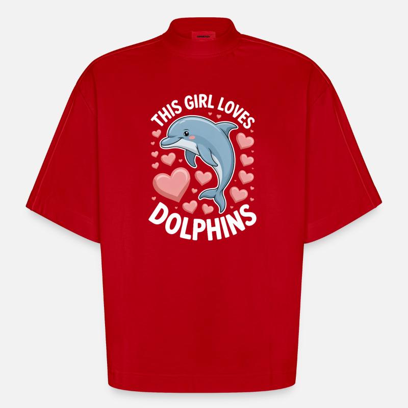 Delfin Spruch Mädchen Lustiges Delfin Geschenk - Heavyweight Oversized Organic Boxy T-Shirt Made in EU - Rot