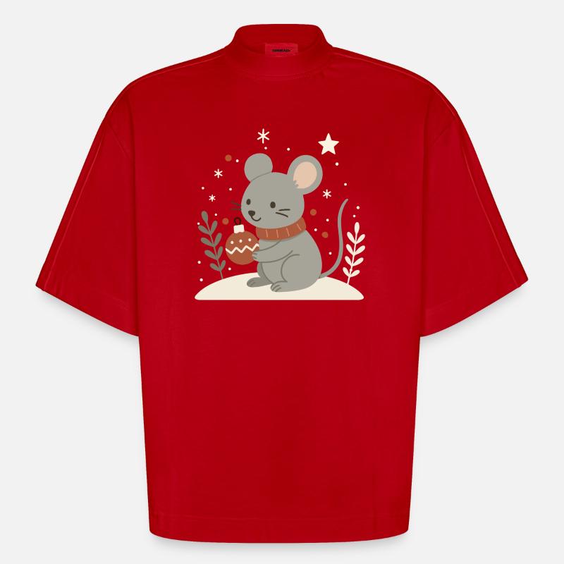 Winterliche Maus mit Weihnachtskugel – Tiermotiv - Heavyweight Oversized Organic Boxy T-Shirt Made in EU - Rot