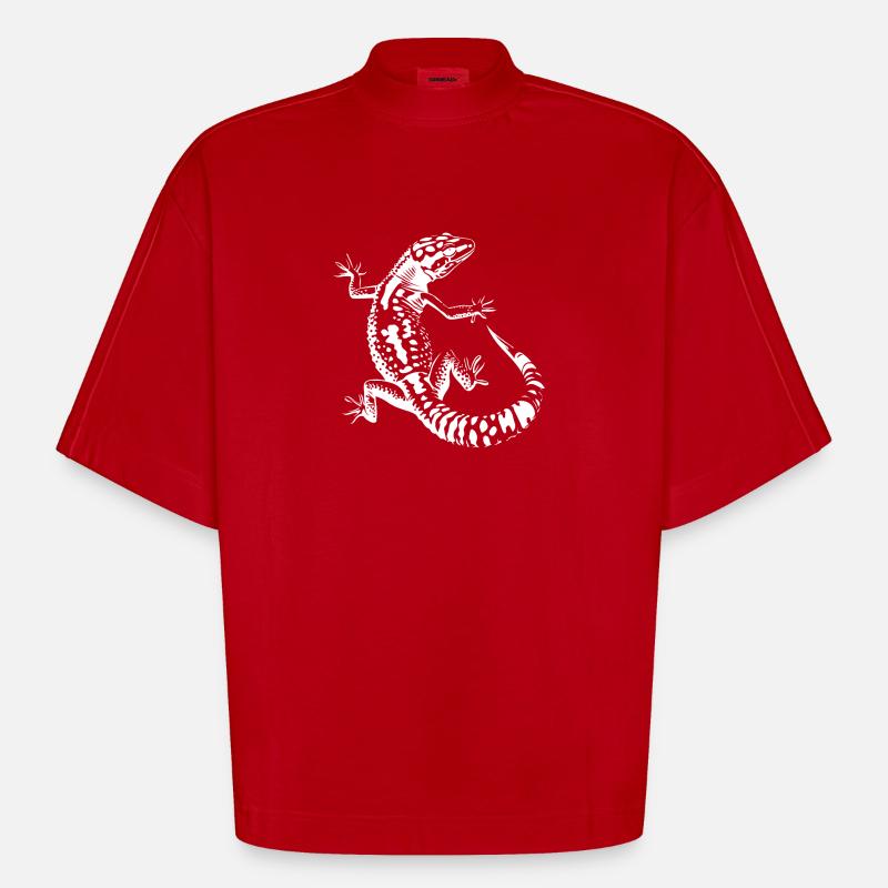 Schwarzweiß Echse Silhouette Leopardgecko - Heavyweight Oversized Organic Boxy T-Shirt Made in EU - Rot