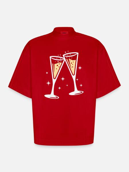 Sektglas Prosecco Sekt Alkohol Prost - Heavyweight Oversized Organic Boxy T-Shirt Made in EU - red