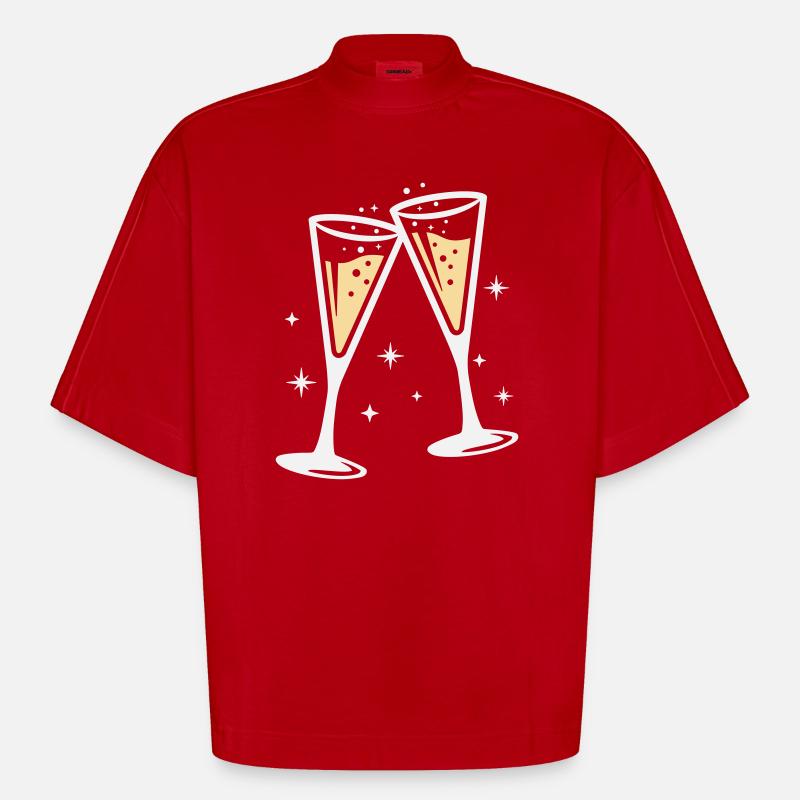 Sektglas Prosecco Sekt Alkohol Prost - T-shirt bio épais oversize Boxy fabriqué en UE - rouge