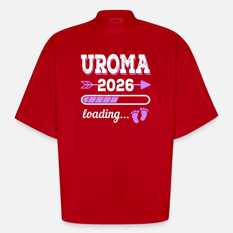 Uroma 2026 Loading Schwangerschaft Geschenkidee - Heavyweight Oversized Organic Boxy T-Shirt Made in EU - Rot