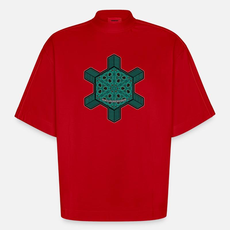 Fraktal Evolution Experience Yoga Meditation Goa - Heavyweight Oversized Organic Boxy T-Shirt Made in EU - Rot