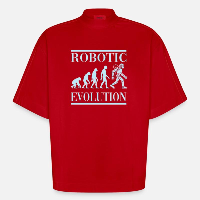 Robot Evolution Progress Human Future - Heavyweight Oversized Organic Boxy T-Shirt Made in EU - red