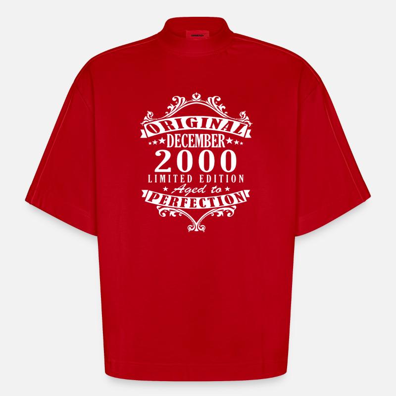 2000 Décembre 2000 Jubilé Décembre 2000 - T-shirt bio épais oversize Boxy fabriqué en UE - rouge
