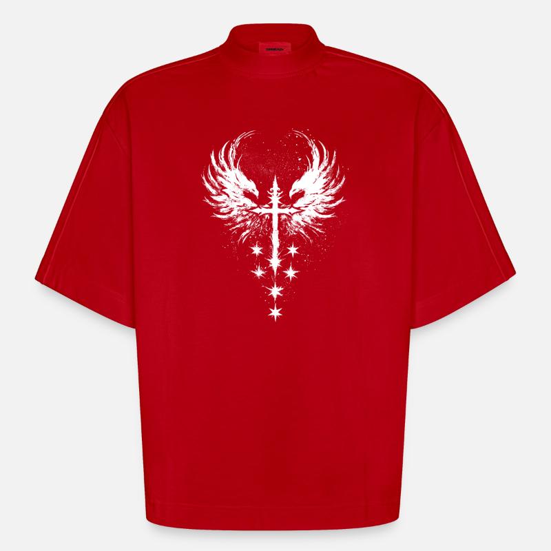 Goth Gothic Emo Cross - Heavyweight Oversized Organic Boxy T-Shirt Made in EU - red