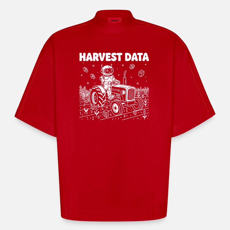 Harvest Data robot on tractor - Heavyweight Oversized Organic Boxy T-Shirt Made in EU - red