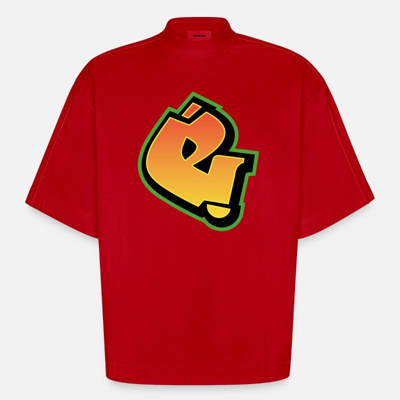 Graffiti-Schrift Wildstyle 01 Buchstabe 'e' - Heavyweight Oversized Organic Boxy T-Shirt Made in EU - Rot