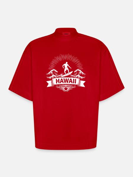 Hawaii Surfer Surfer on Pacific Wave - Heavyweight Oversized Organic Boxy T-Shirt Made in EU - red
