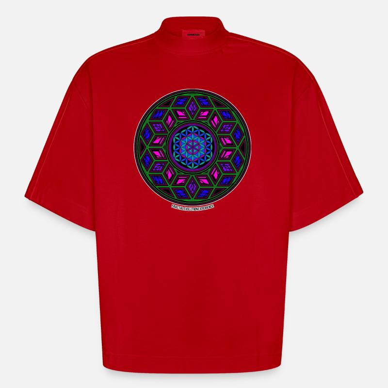 Fractal Evolution Experience Kaleidoskop Mandala - Heavyweight Oversized Organic Boxy T-Shirt Made in EU - Rot