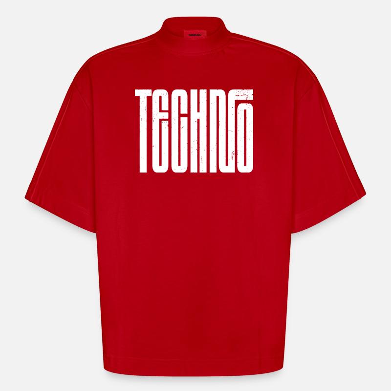 Techno Bold Retro Typography - Heavyweight Oversized Organic Boxy T-Shirt Made in EU - red