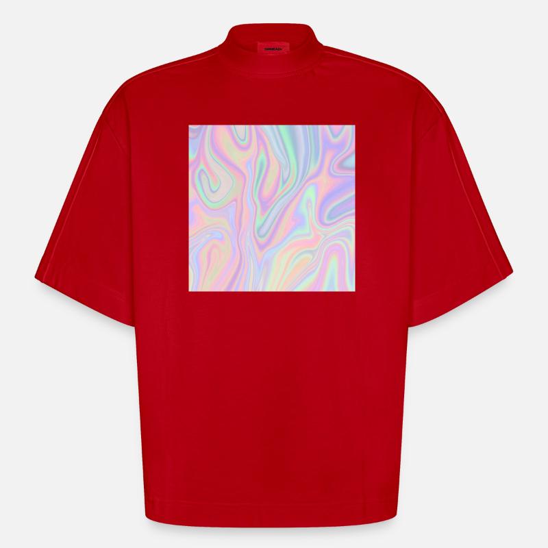 Iridescent Abstract Liquid Pastel Pattern - Heavyweight Oversized Organic Boxy T-Shirt Made in EU - red