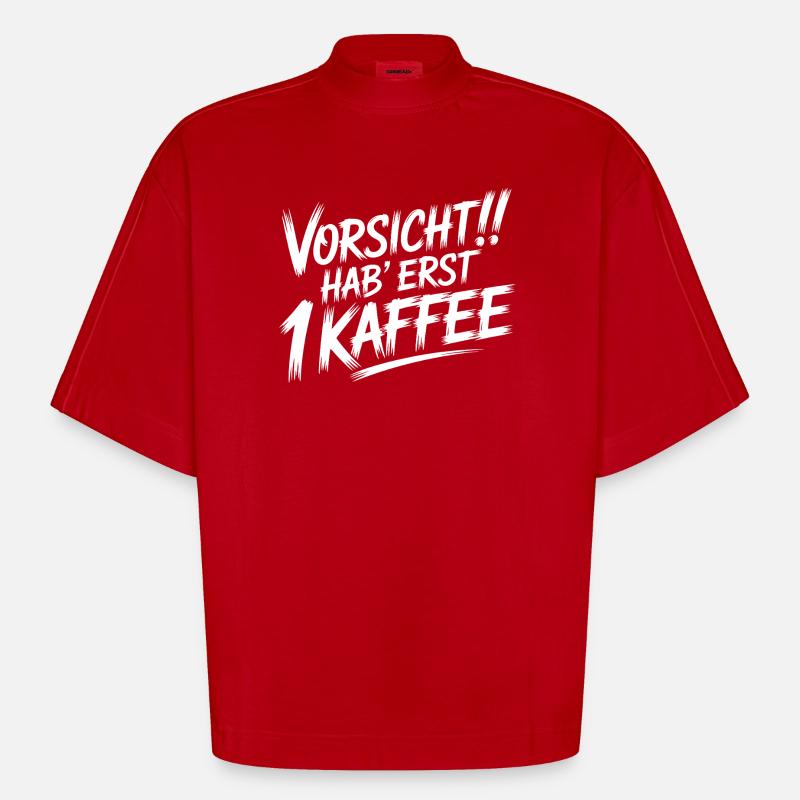 Caution First 1 coffee - Heavyweight Oversized Organic Boxy T-Shirt Made in EU - red