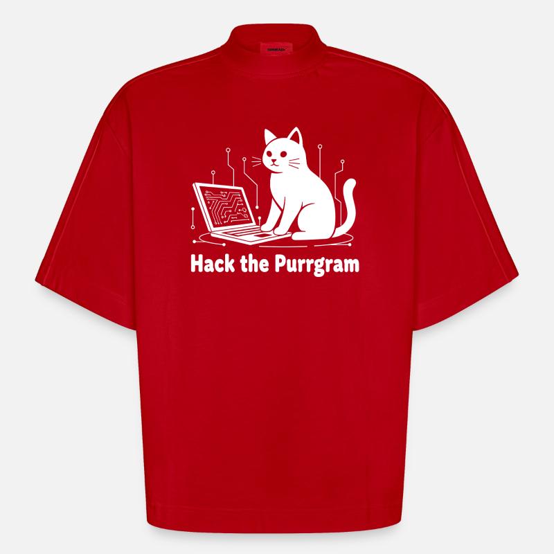Purrrgram Hack: Katzentech Humor - Heavyweight Oversized Organic Boxy T-Shirt Made in EU - Rot