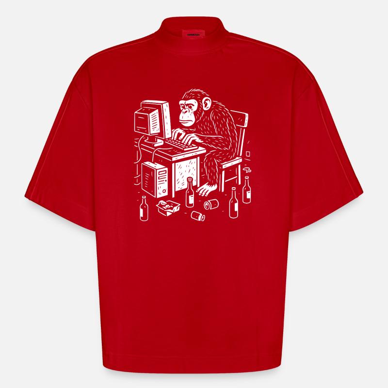 Deskbound Monkey Coder - Heavyweight Oversized Organic Boxy T-Shirt Made in EU - red