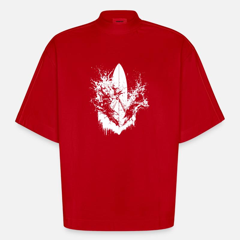 Surf dynamique Illustration Surf Surf - T-shirt bio épais oversize Boxy fabriqué en UE - rouge