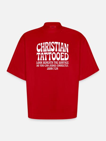 Christian Tattooed Look Beneath Surface - Heavyweight Oversized Organic Boxy T-Shirt Made in EU - red