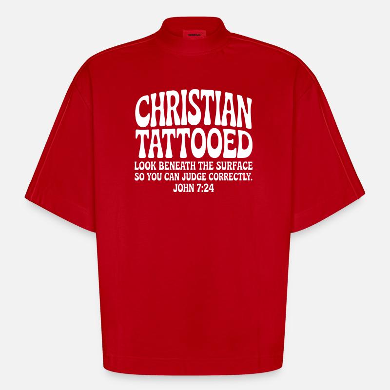 Christian Tattooed Look Beneath Surface - Heavyweight Oversized Organic Boxy T-Shirt Made in EU - red