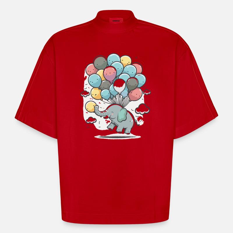 Ballon-Elefant im Wolkenmeer - Heavyweight Oversized Organic Boxy T-Shirt Made in EU - Rot