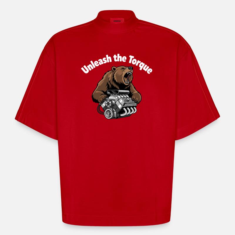 Bear Torque: Bear powers V8 - Heavyweight Oversized Organic Boxy T-Shirt Made in EU - red