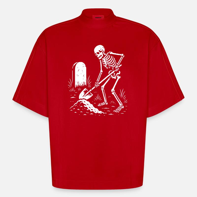 Fouilles de squelettes dans un cimetière - T-shirt bio épais oversize Boxy fabriqué en UE - rouge