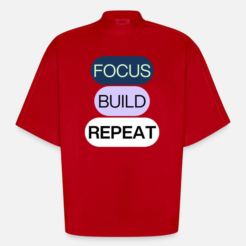 Focus, Build, Repeat – Creator Mindset - Heavyweight Oversized Organic Boxy T-Shirt Made in EU - Rot