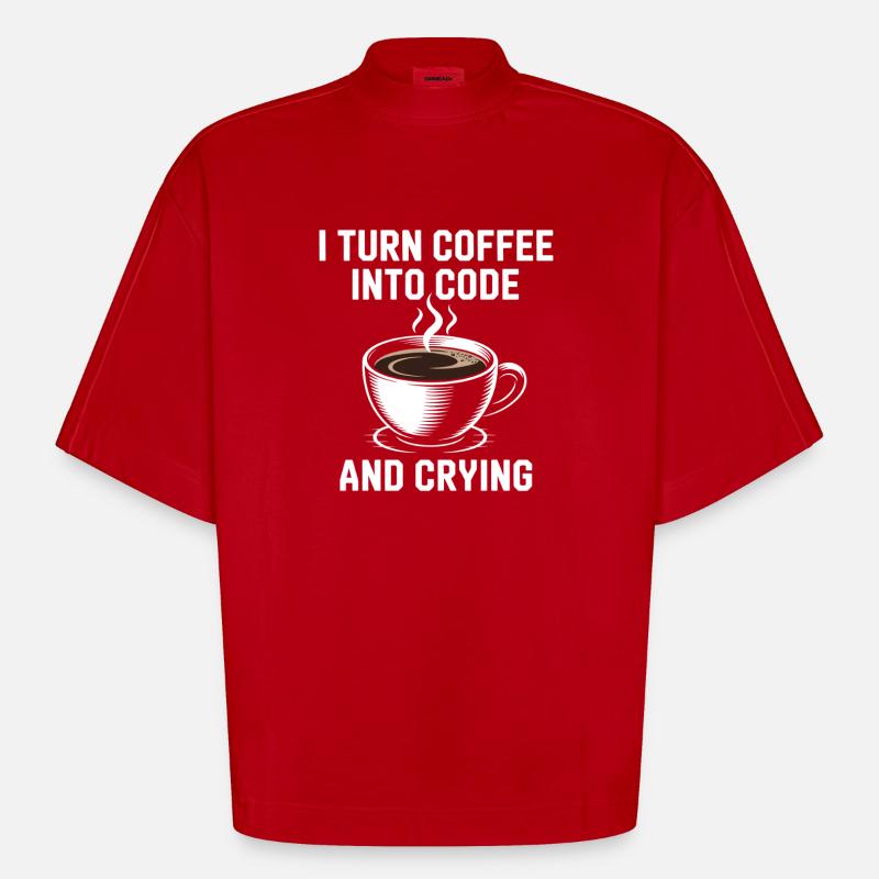 Kaffee und Programmier-Debugging-Humor für Softwar - Heavyweight Oversized Organic Boxy T-Shirt Made in EU - Rot