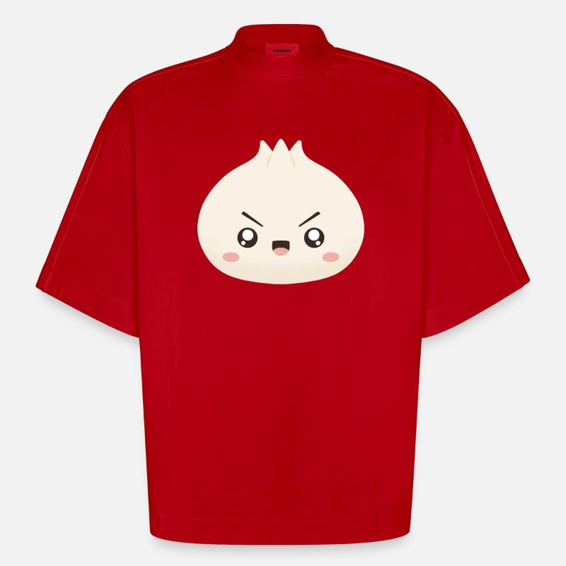 Mascotte mignonne de Grumpy Dumpling - T-shirt bio épais oversize Boxy fabriqué en UE - rouge