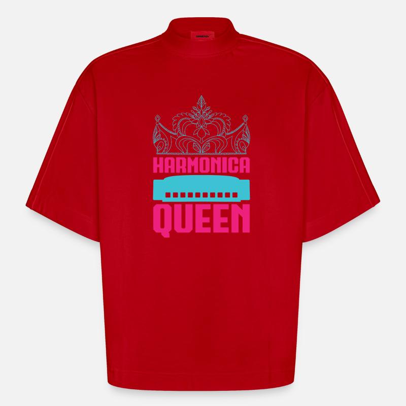 Funny Harmonica Player Queen Harmonica - Heavyweight Oversized Organic Boxy T-Shirt Made in EU - Rot