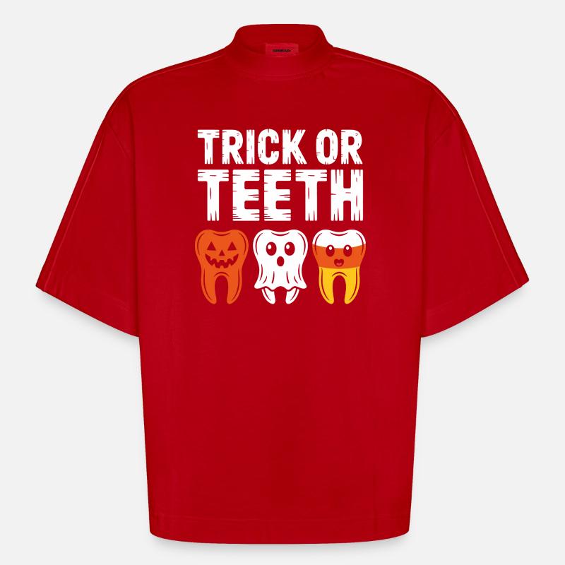 Trick oder Teeth Halloween-Trio - Heavyweight Oversized Organic Boxy T-Shirt Made in EU - Rot