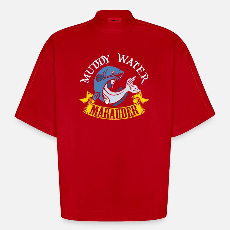 Poisson-chat pêcheur poisson-chat pêchent le poisson-chat - T-shirt bio épais oversize Boxy fabriqué en UE - rouge