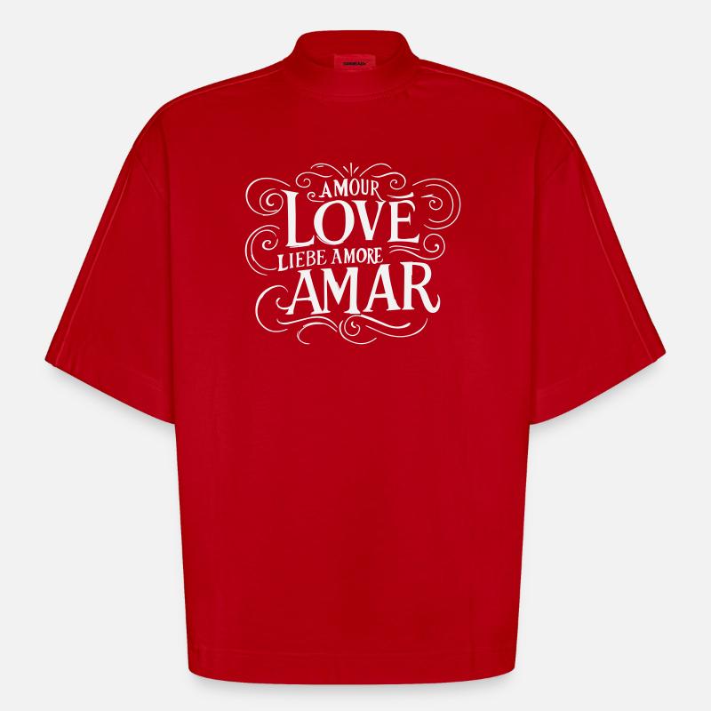 Universal Love - Romantic Ornate White - Heavyweight Oversized Organic Boxy T-Shirt Made in EU - red