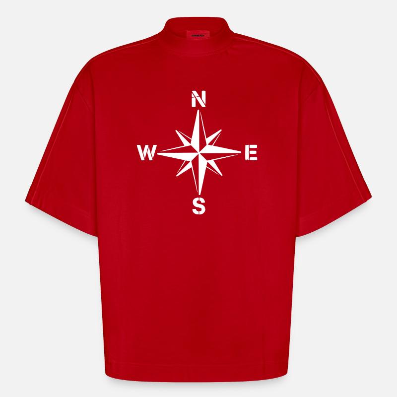Kompass Windrose Clean Navigation - Heavyweight Oversized Organic Boxy T-Shirt Made in EU - Rot