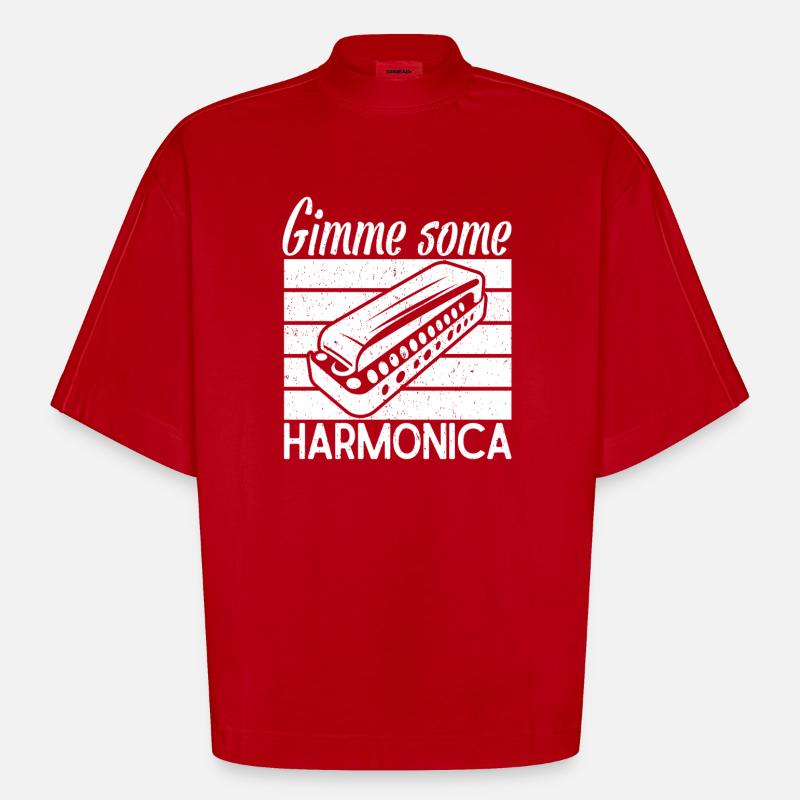 Harmonica Musican Gimme Some Harmonica - Heavyweight Oversized Organic Boxy T-Shirt Made in EU - red