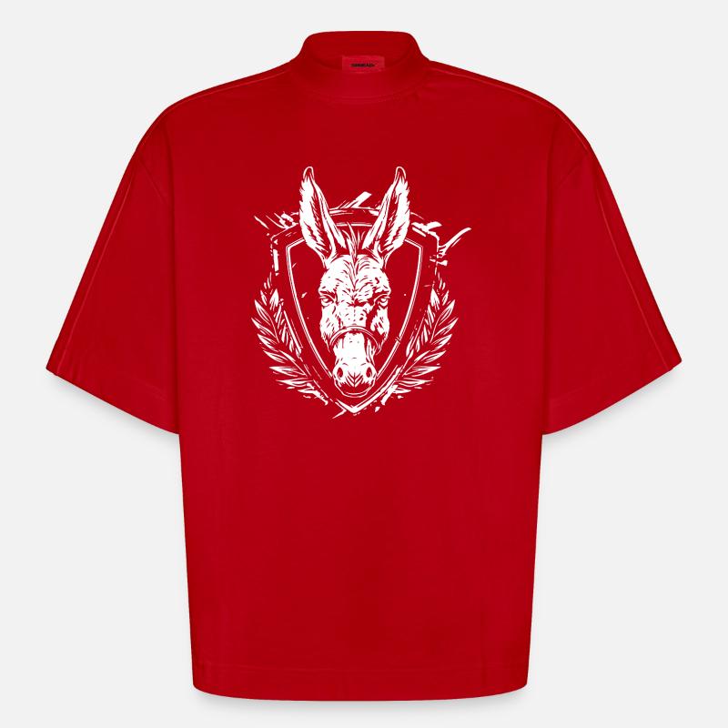 Blason du feuillage du Bouclier d’âne - T-shirt bio épais oversize Boxy fabriqué en UE - rouge