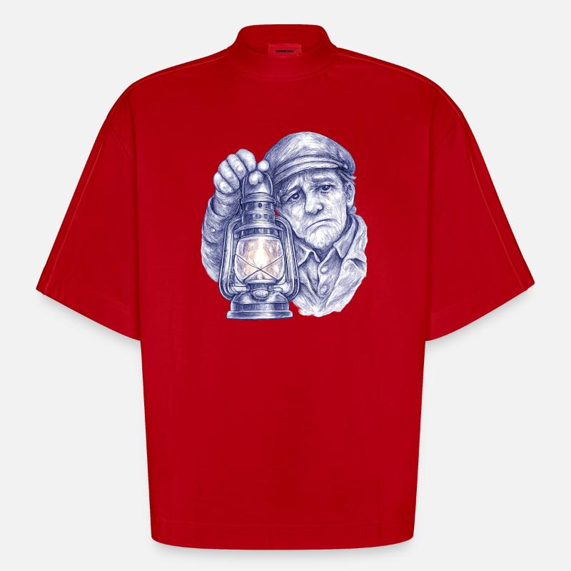Älterer Mann mit Laterne - Heavyweight Oversized Organic Boxy T-Shirt Made in EU - Rot
