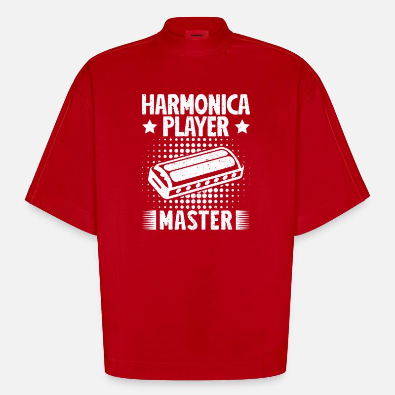 Harmonica Musican Player Master Harmonica - Heavyweight Oversized Organic Boxy T-Shirt Made in EU - red
