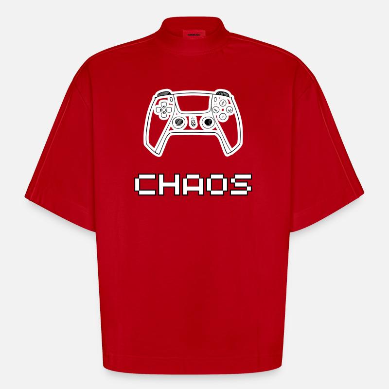 Controlled Chaos – Gaming Controller Chaos Design - Heavyweight Oversized Organic Boxy T-Shirt Made in EU - Rot