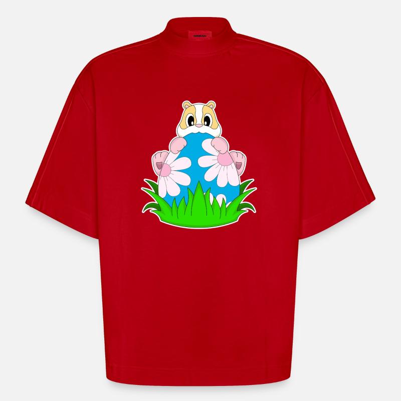 Hamster Easter Easter Egg - Heavyweight Oversized Organic Boxy T-Shirt Made in EU - red