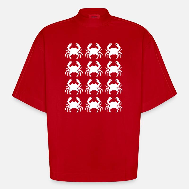 Crab Pixel Pattern Repeat - Heavyweight Oversized Organic Boxy T-Shirt Made in EU - red