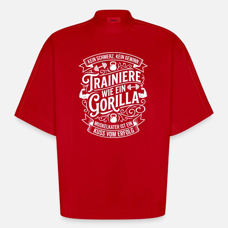Entraînez-vous comme un gorille - T-shirt bio épais oversize Boxy fabriqué en UE - rouge