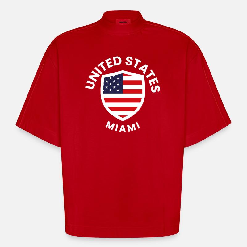 Bouclier du drapeau de Miami - T-shirt bio épais oversize Boxy fabriqué en UE - rouge