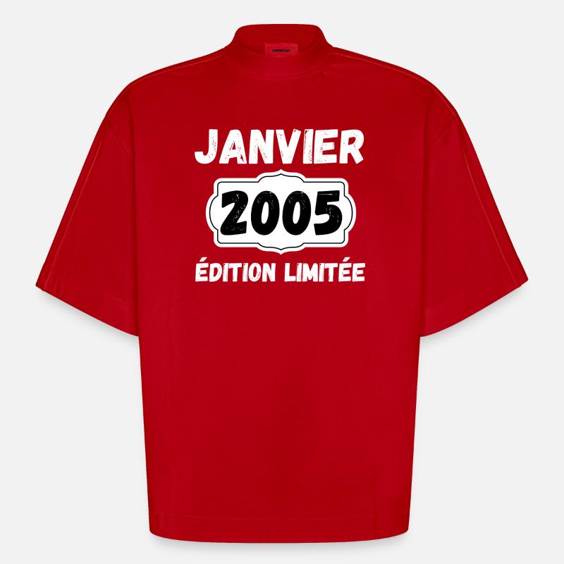 Janvier 2005 Édition Limitée Anniversaire - T-shirt bio épais oversize Boxy fabriqué en UE - rouge