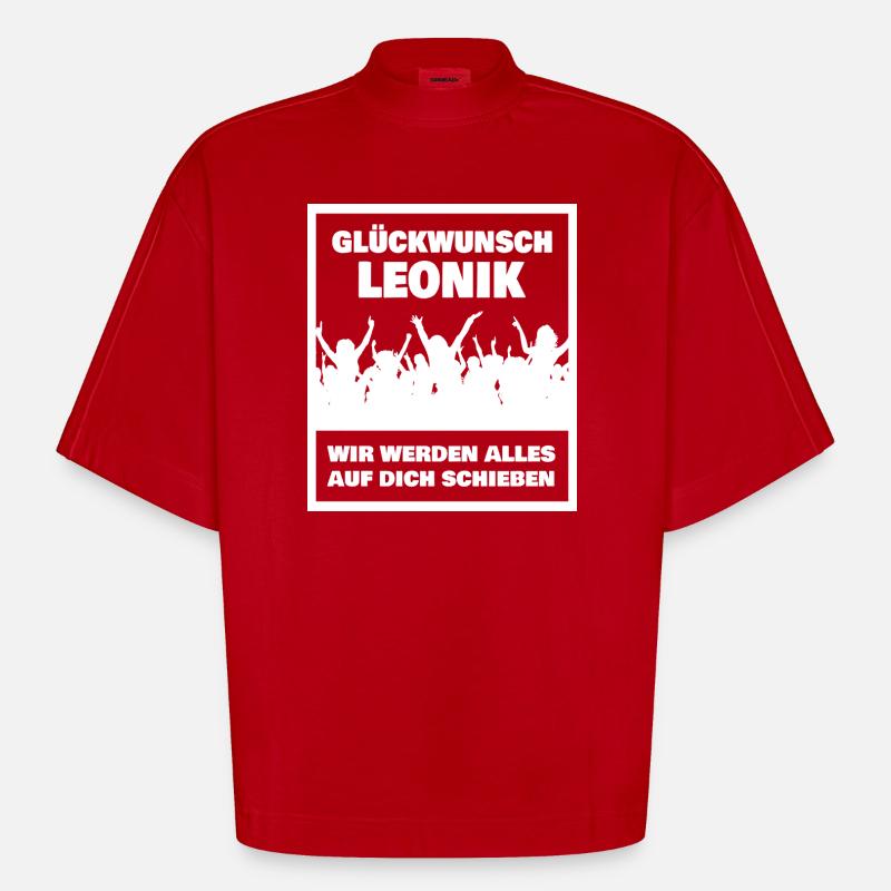 Leonik as a first name - Heavyweight Oversized Organic Boxy T-Shirt Made in EU - red