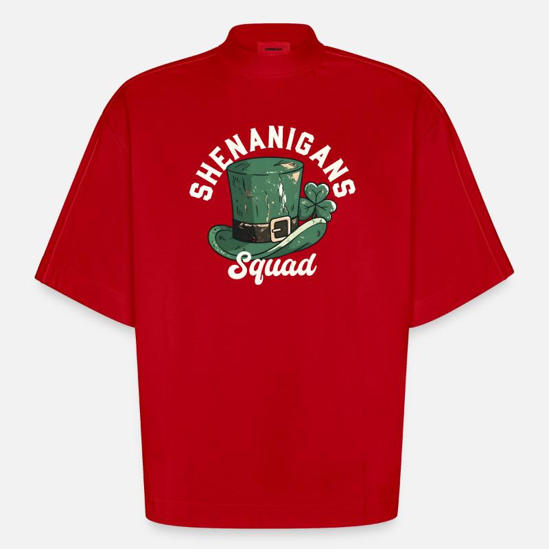 Shenanigans Squad Leprechaun-Hut - Heavyweight Oversized Organic Boxy T-Shirt Made in EU - Rot